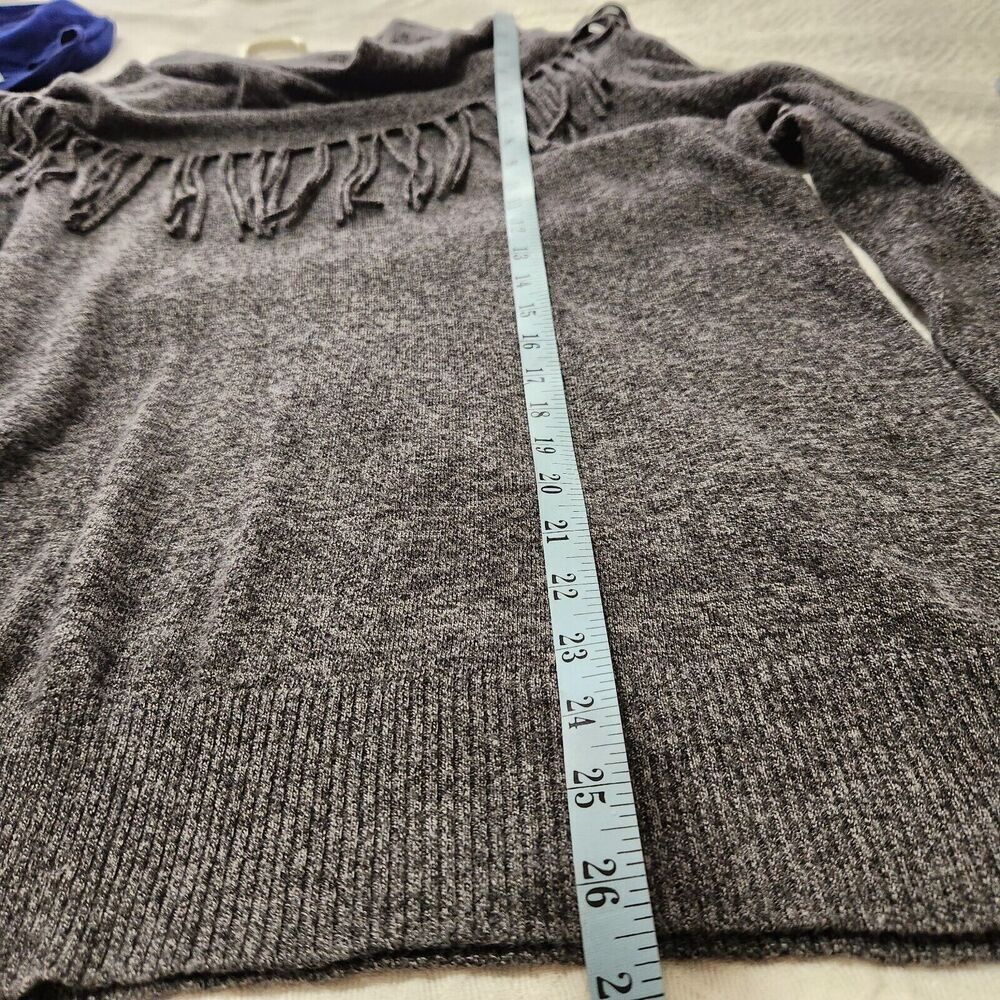 Chelsea and Theodore Top Sweater XL Gray Charcoal Fringed Cowl Neck Wool Blend. - Picture 3 of 12